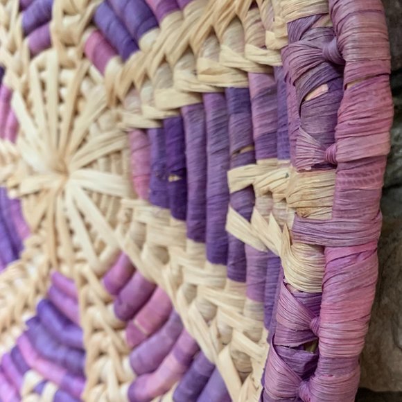 Purple Seagrass Coil Basket Tray Boho Decor Dorm Wall Art Scallop Bohemian - Picture 4 of 8